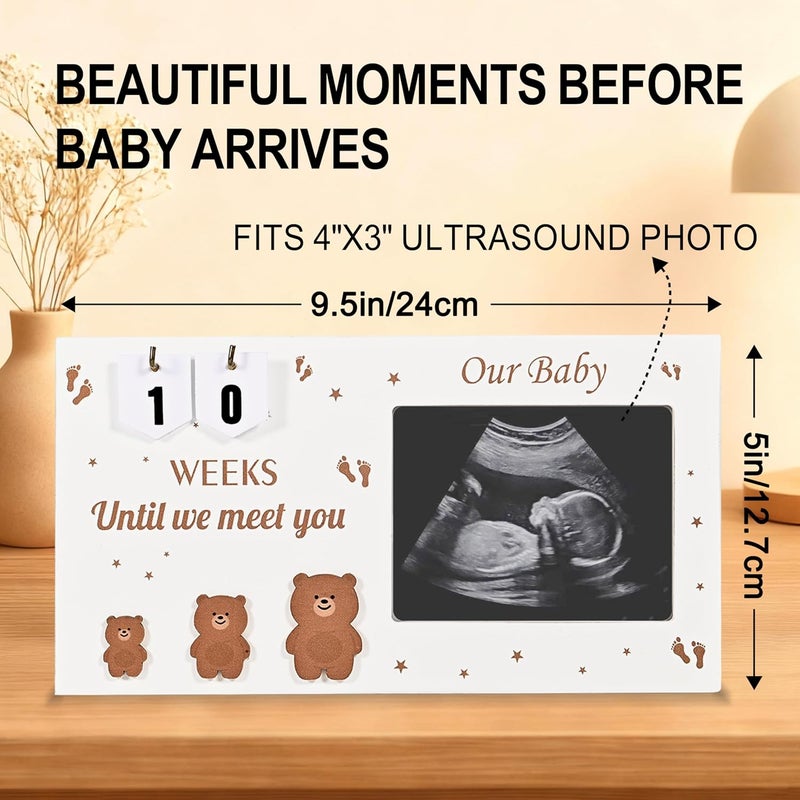 DACO MIN Pregnancy Countdown Sonogram Picture Frame with Number Cards & Newborn Handprint Kit – Bear-Themed Ultrasound Keepsake Gift for Expecting Parents & Grandparent Reveal (Brown) - Image 2
